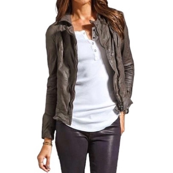 Muubaa Nassau Leather Biker Jacket in Storm Grey Moto Leather Jacket Size US 8